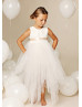 Ivory Lace Tulle Keyhole Back Handkerchief Hem Flower Girl Dress